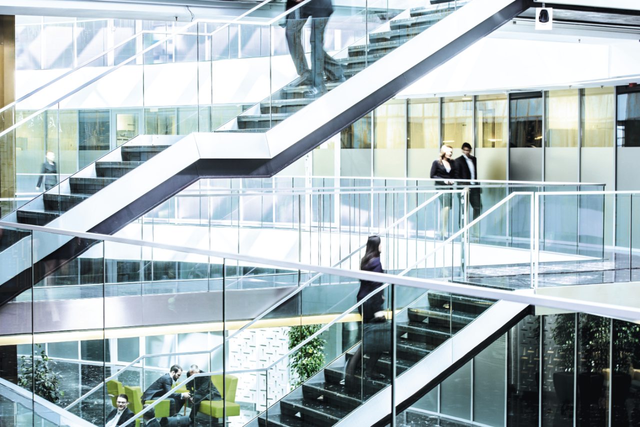 long shot picture of stairs in an office