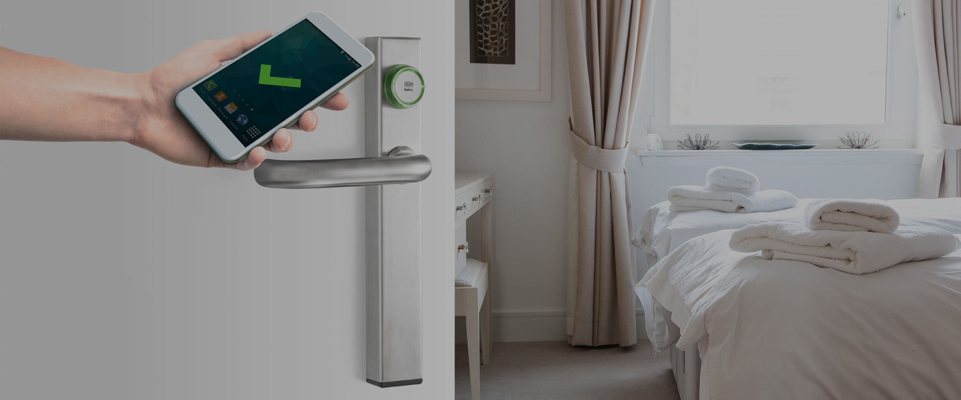 DOM tapkey Guardian on a Bed & Breakfast room door, opening with a smartphone
