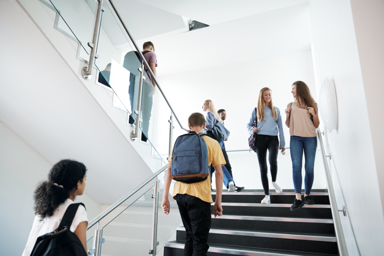 a group of students in hallway