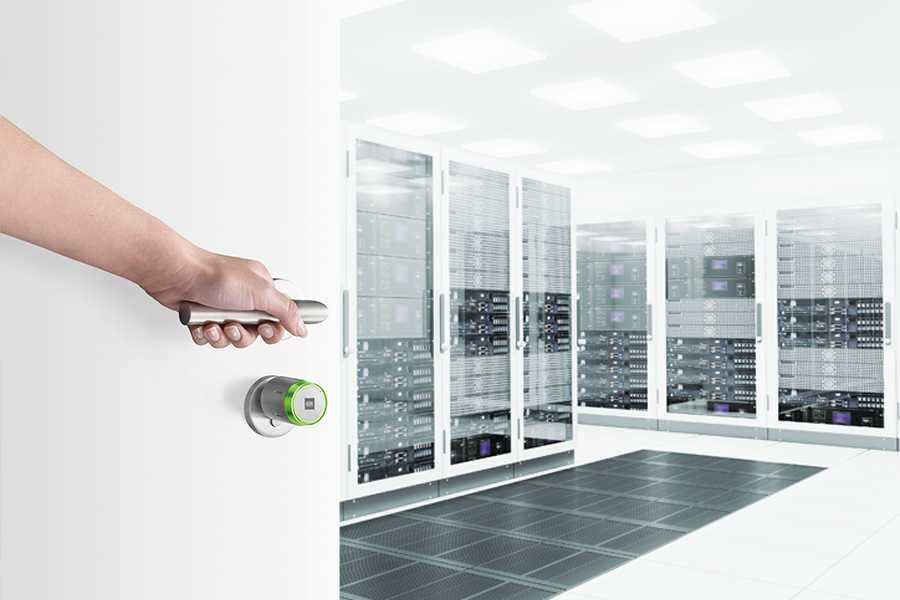 a server room secured by ENiQ digital cylinder on the door