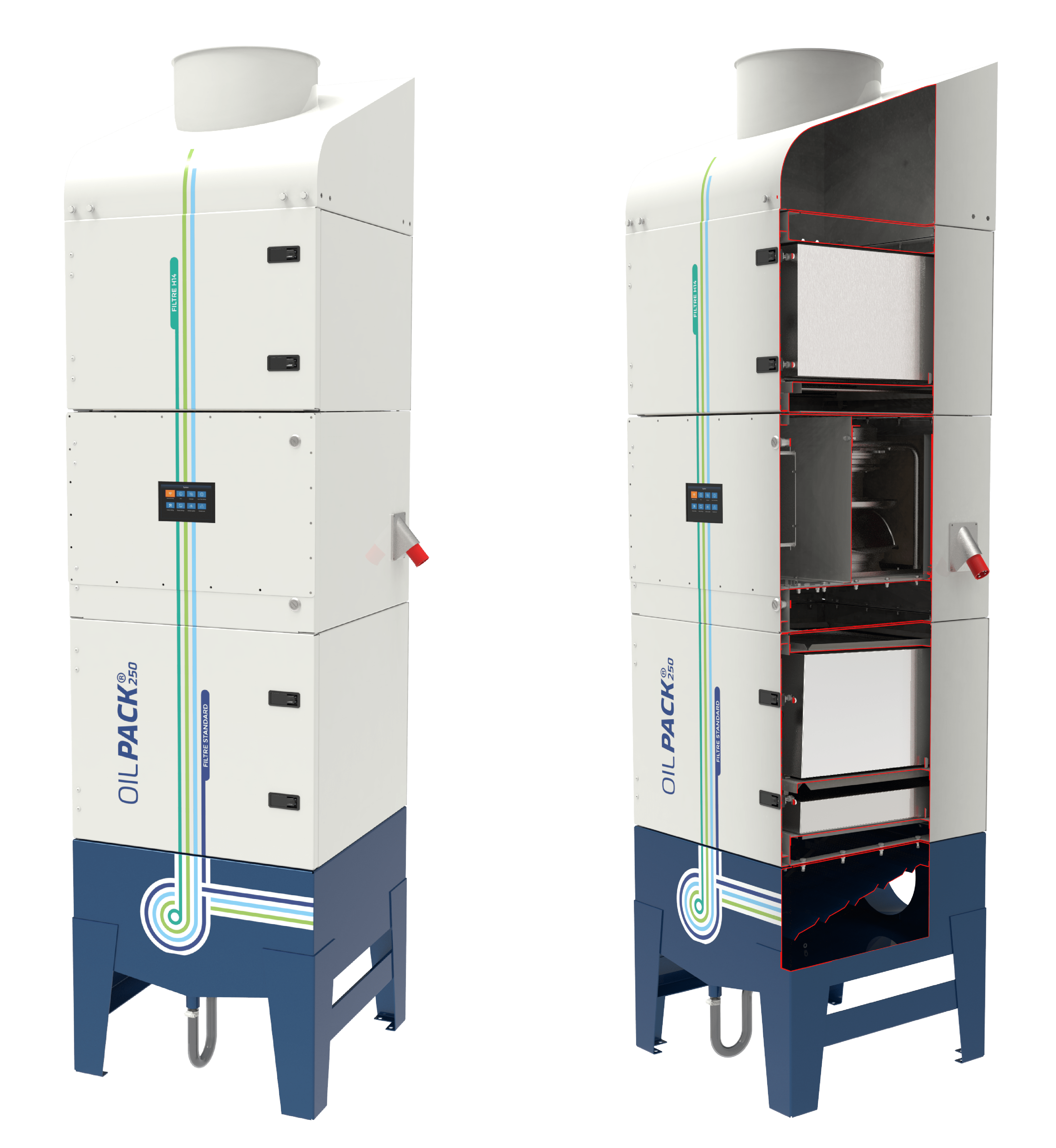 Collecteur de brouillards d'huile OILPACK Delta NEU - vue extérieure et vue intérieure