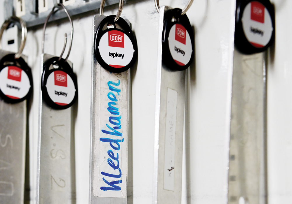 DOM Tapkey tags hanging in key cabinet UVS Leiden
