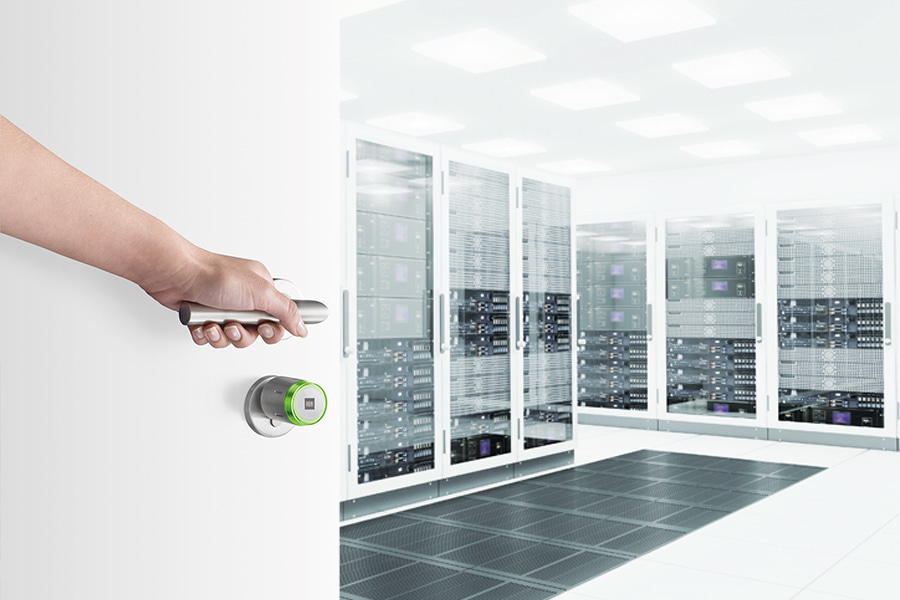 a server room secured by ENiQ digital cylinder on the door
