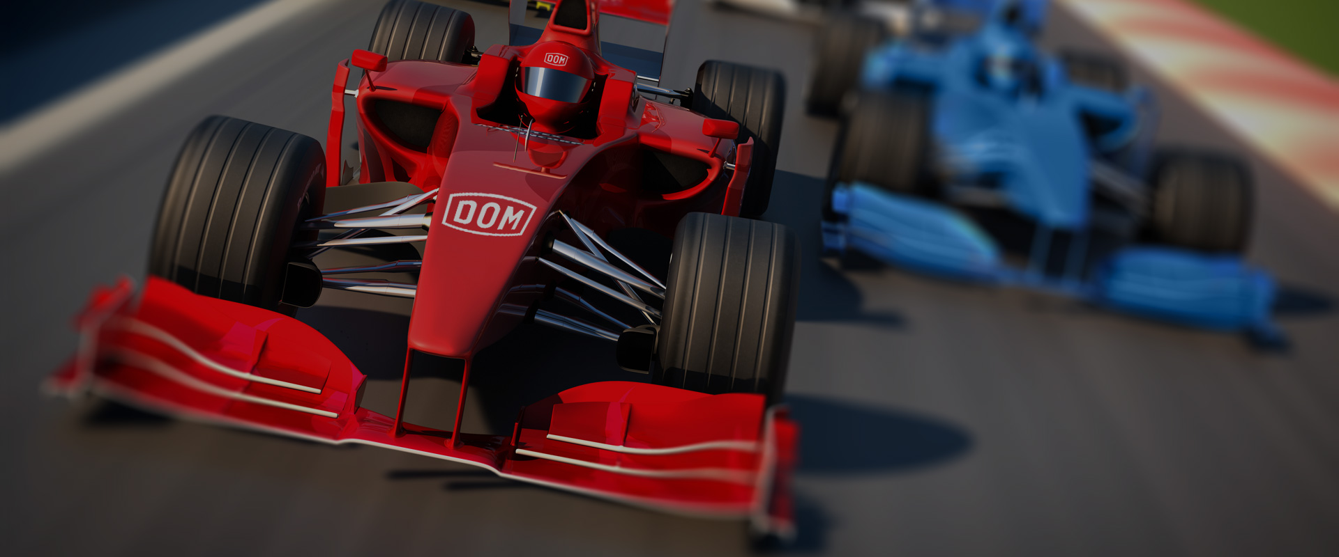 DOM red car leading the pack